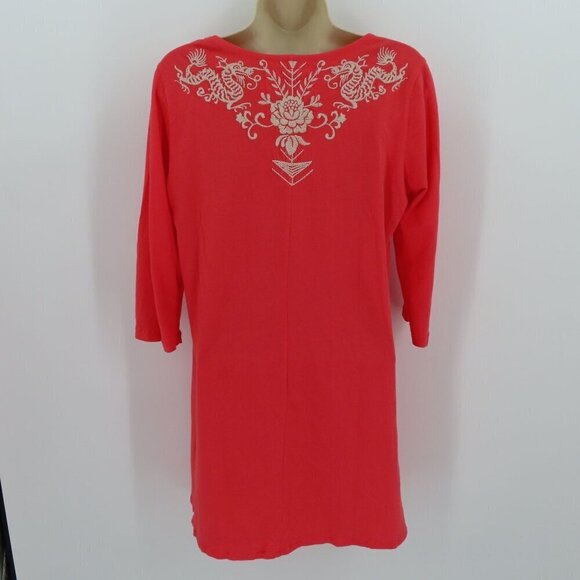 Johnny Was Womens Small Coral Pink Orange Embroidered Floral Tunic Shirt Top - Picture 3 of 11